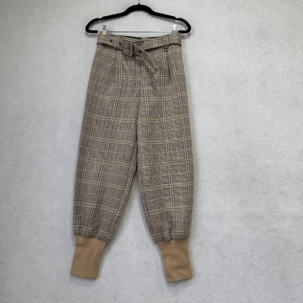 Maeve Pants Womens 00 Beige Plaid Tweed Belted Cuffed Jogger Anthropologie